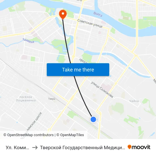 Ул. Коминтерна to Тверской Государственный Медицинский Университет map