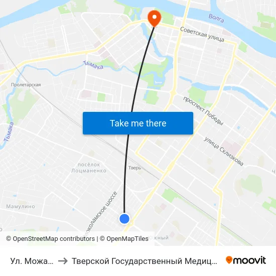 Ул. Можайского to Тверской Государственный Медицинский Университет map