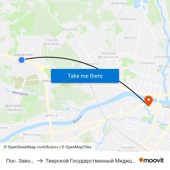 Пос. Заволжский to Тверской Государственный Медицинский Университет map