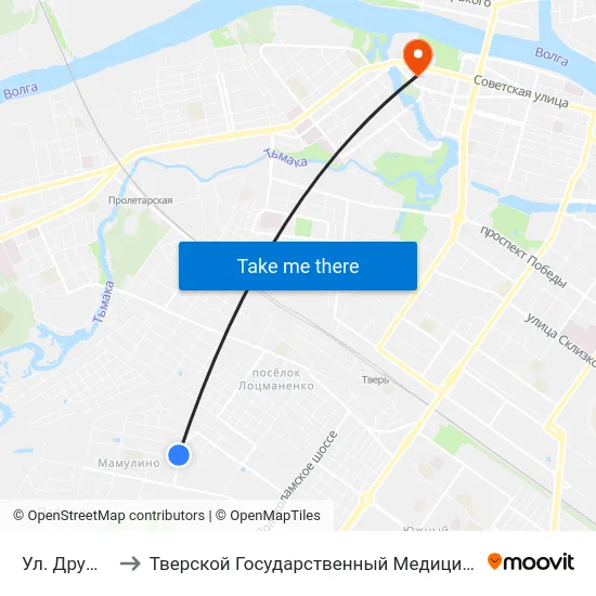 Ул. Дружинная to Тверской Государственный Медицинский Университет map
