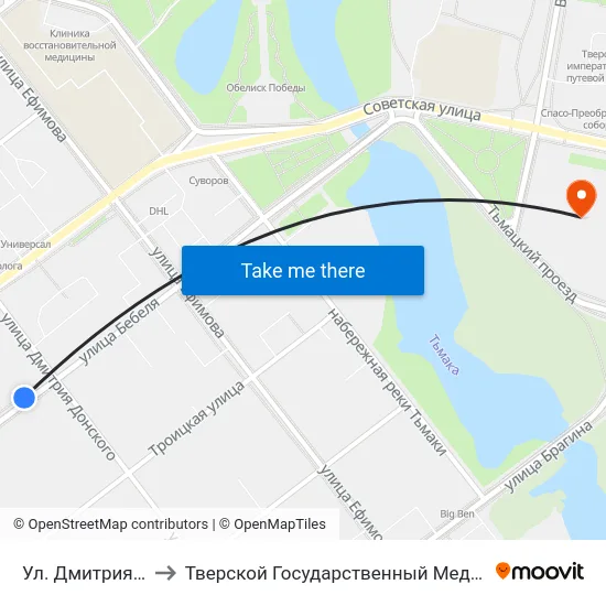Ул. Дмитрия Донского to Тверской Государственный Медицинский Университет map