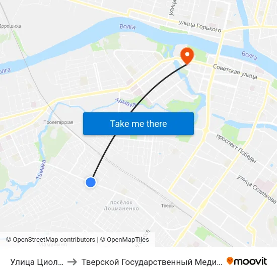 Улица Циолковского to Тверской Государственный Медицинский Университет map