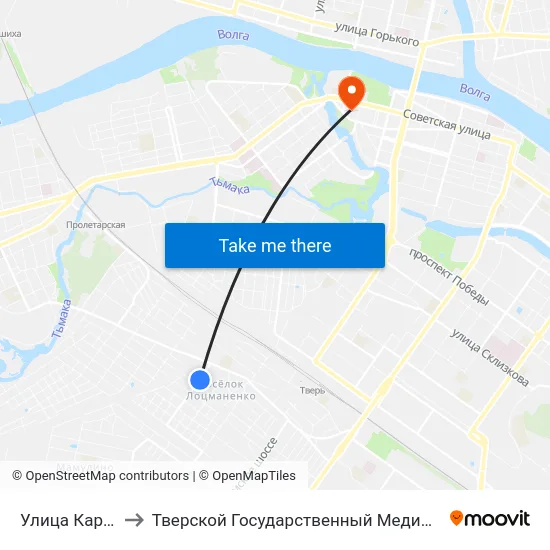 Улица Карбышева to Тверской Государственный Медицинский Университет map