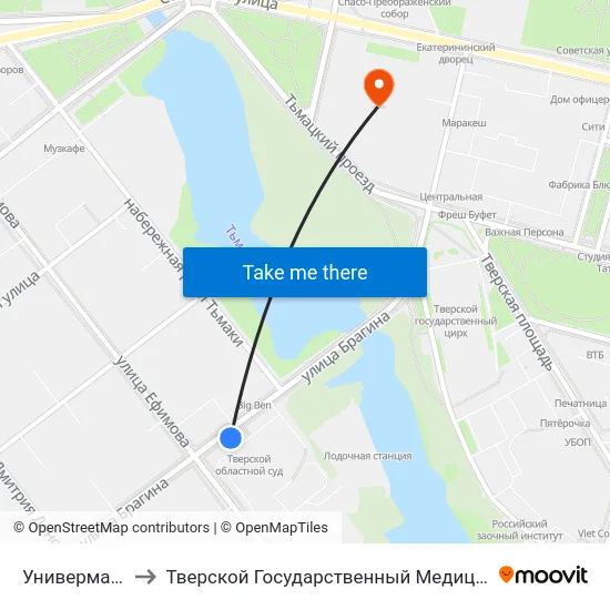 Универмаг 'Тверь' to Тверской Государственный Медицинский Университет map