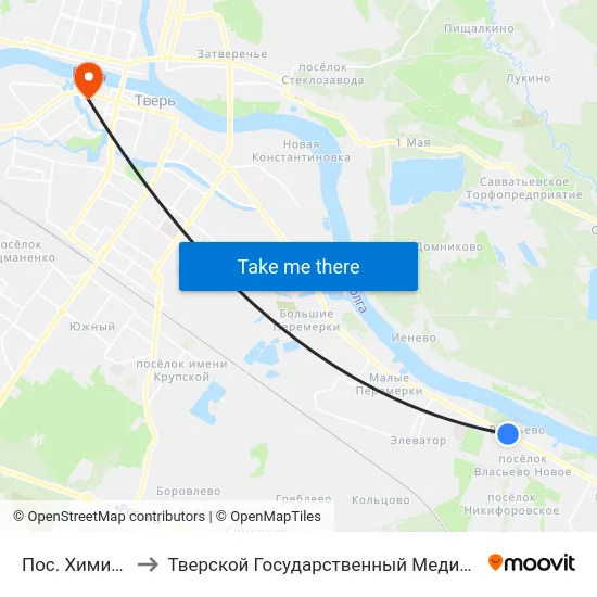 Пос. Химинститута to Тверской Государственный Медицинский Университет map