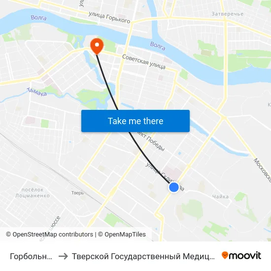 Горбольница №6 to Тверской Государственный Медицинский Университет map