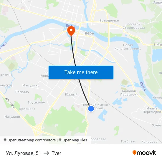Ул. Луговая, 51 to Tver map