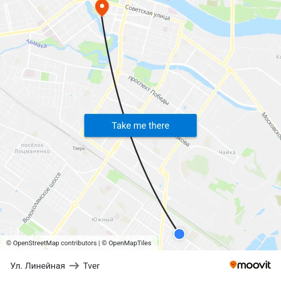 Ул. Линейная to Tver map