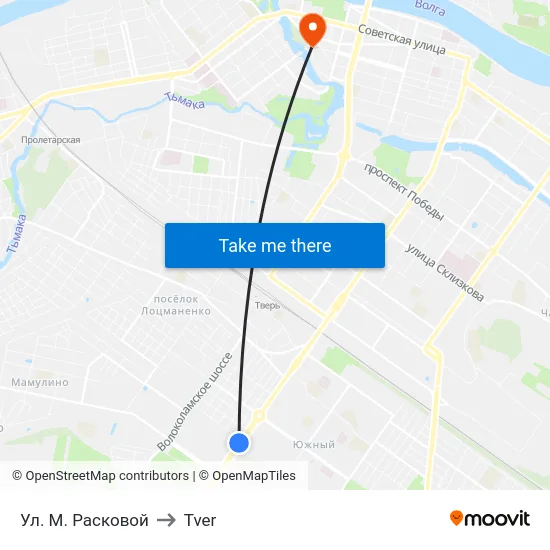 Ул. М. Расковой to Tver map