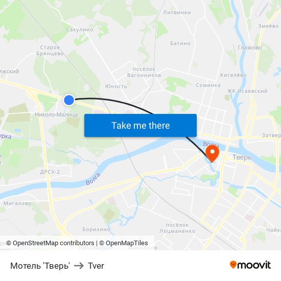 Мотель 'Тверь' to Tver map