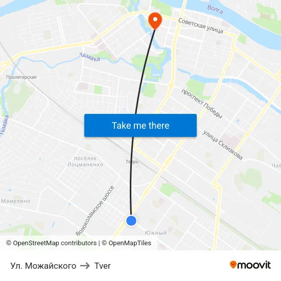 Mozhayskogo Street to Tver map