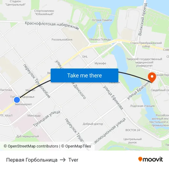 First City Hospital to Tver map