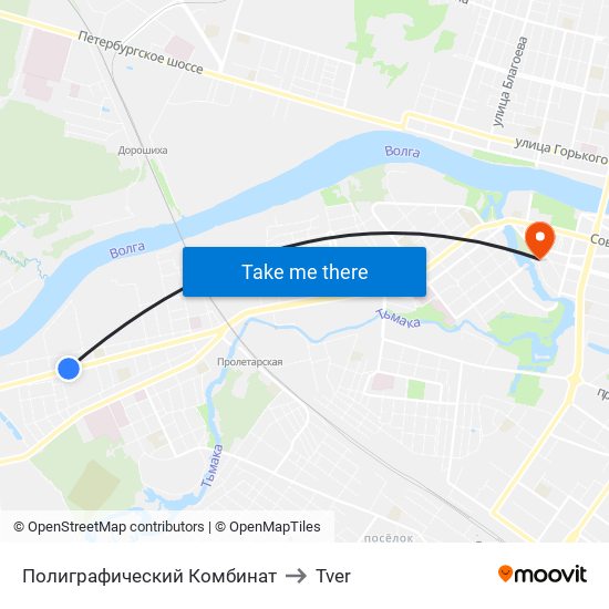 Полиграфический Комбинат to Tver map