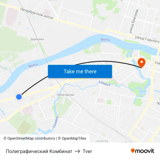 Printing Plant to Tver map
