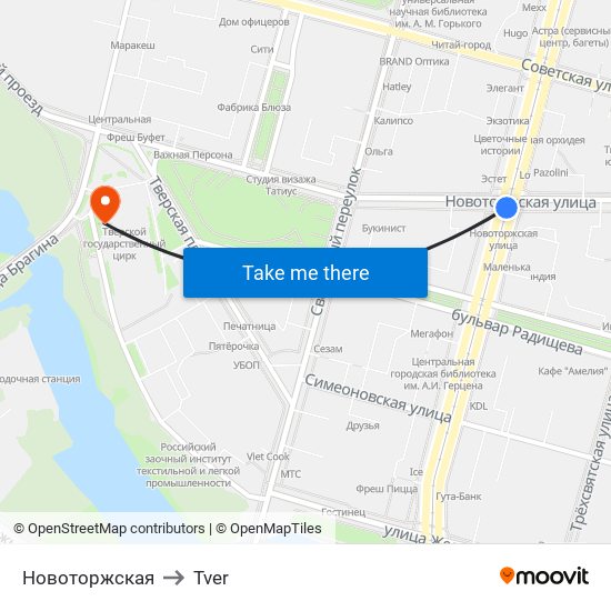 Новоторжская to Tver map