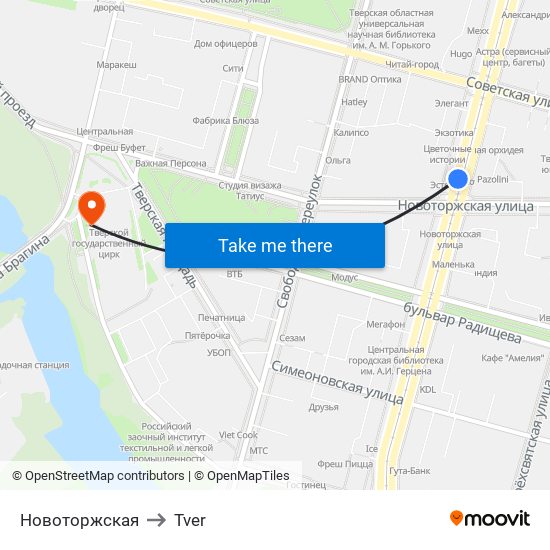 Новоторжская to Tver map