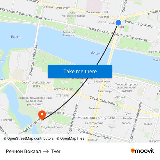 Речной Вокзал to Tver map