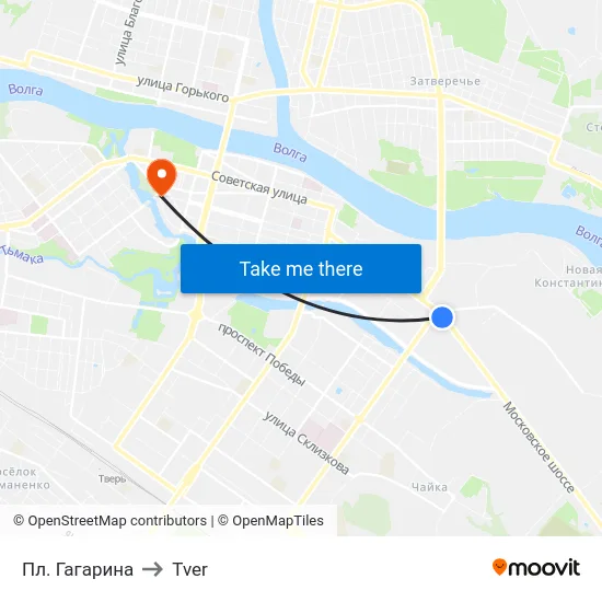 Пл. Гагарина to Tver map