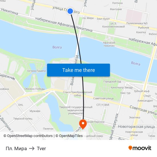 Пл. Мира to Tver map