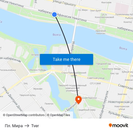 Пл. Мира to Tver map