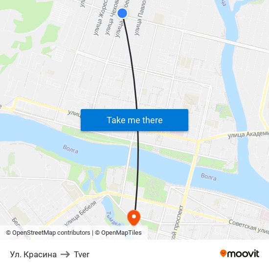 Ул. Красина to Tver map
