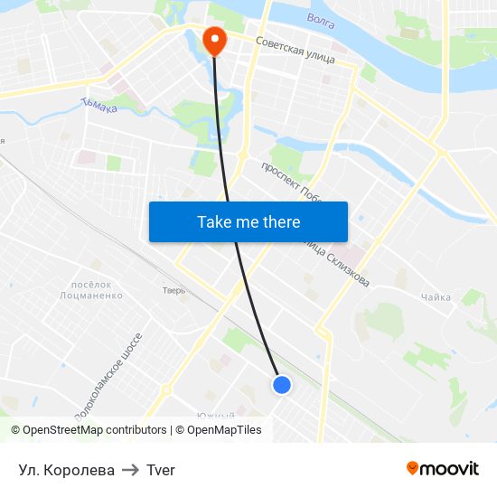 Ул. Королева to Tver map