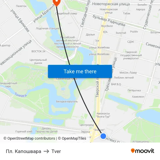 Kaposhvara Square to Tver map
