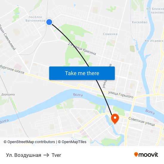 Ул. Воздушная to Tver map