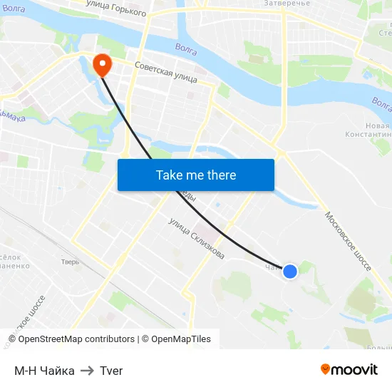 М-Н Чайка to Tver map
