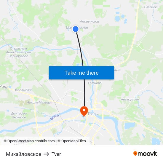 Михайловское to Tver map