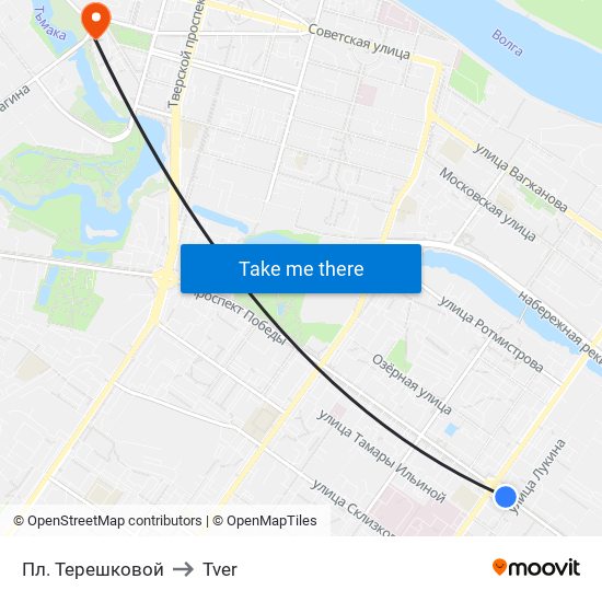 Пл. Терешковой to Tver map