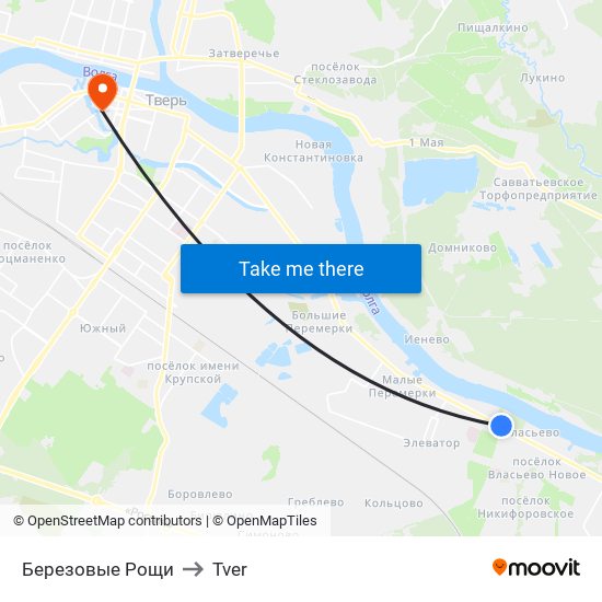 Березовые Рощи to Tver map