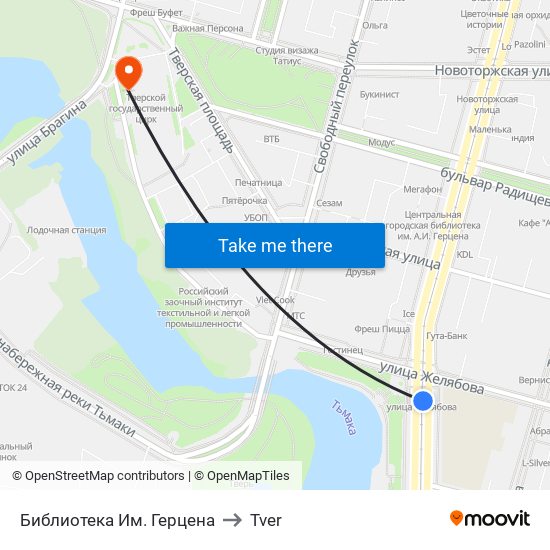Библиотека Им. Герцена to Tver map