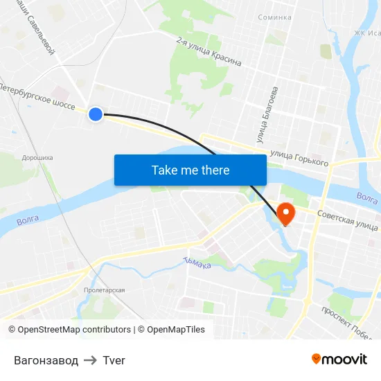Вагонзавод to Tver map