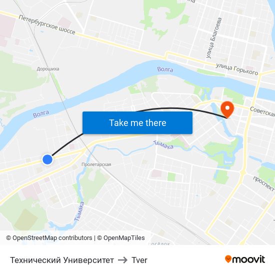 Технический Университет to Tver map