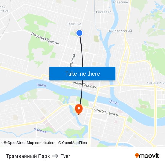 Трамвайный Парк to Tver map