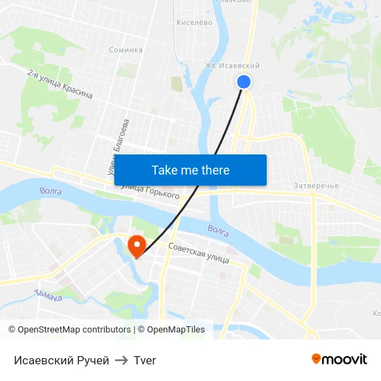 Исаевский Ручей to Tver map