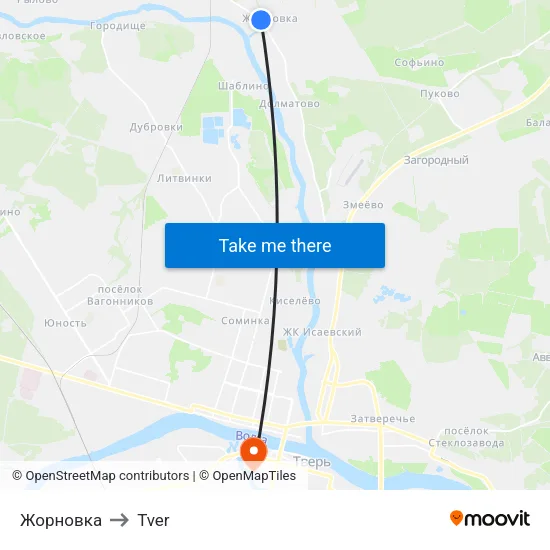 Жорновка to Tver map