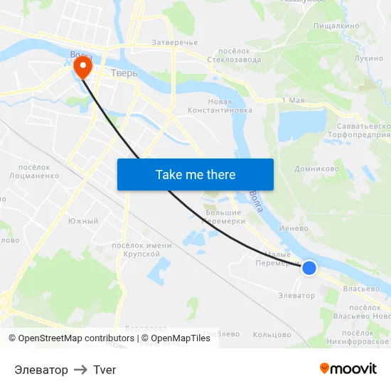 Элеватор to Tver map