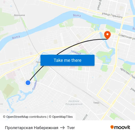 Пролетарская Набережная to Tver map