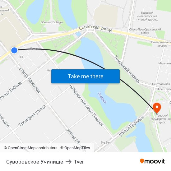 Суворовское Училище to Tver map