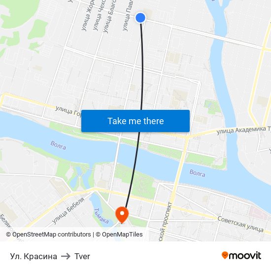 Ул. Красина to Tver map