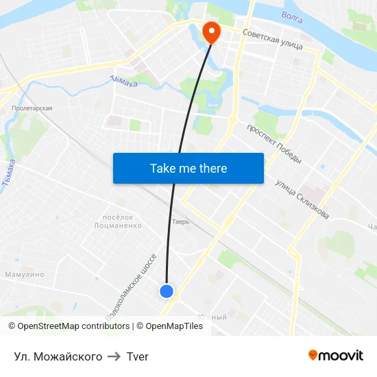 Mozhayskogo Street to Tver map