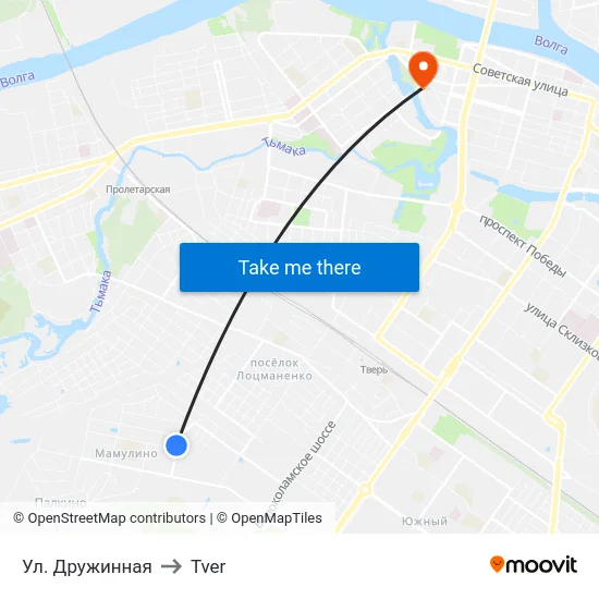 Ул. Дружинная to Tver map