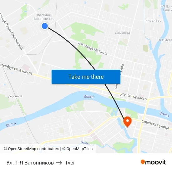 Ул. 1-Я Вагонников to Tver map