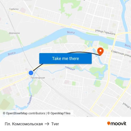 Komsomolskaya Square to Tver map