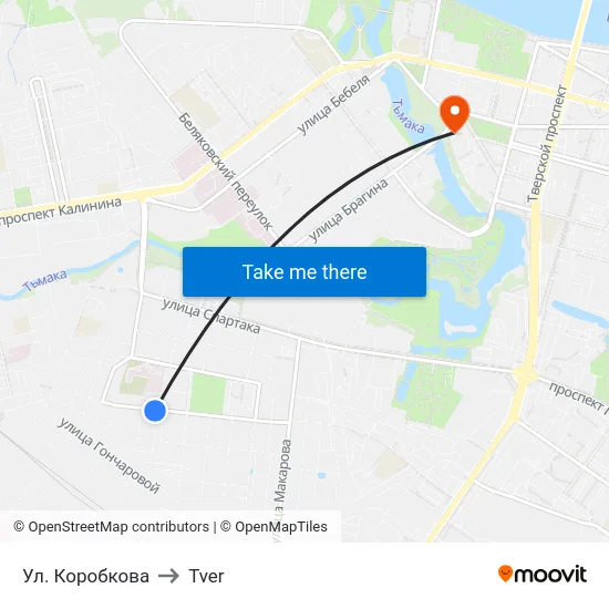 Ул. Коробкова to Tver map