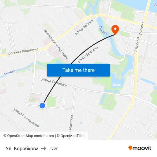 Korobkov Street to Tver map
