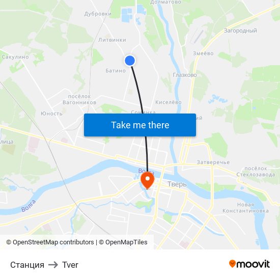 Станция to Tver map