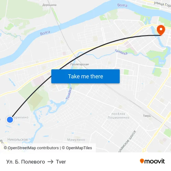 Ул. Б. Полевого to Tver map